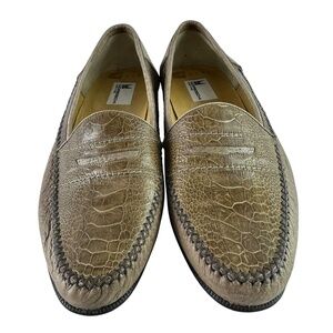 Genuine men MORESCHI Tan Ostrich and Leather Penny Loafers Shoes 9.5